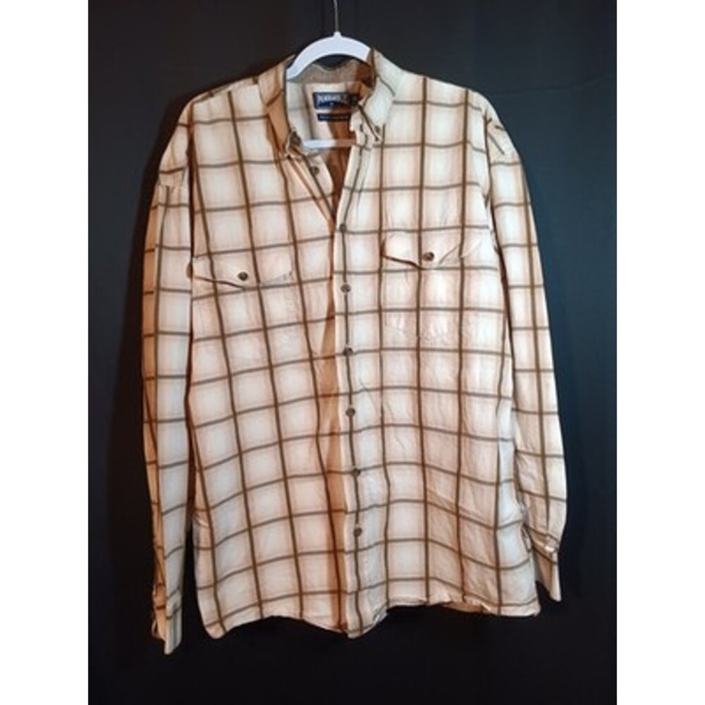 Panhandle Slim Western Shirt L LT Big Tall Brown Tan Plaid Button Down Cowboy